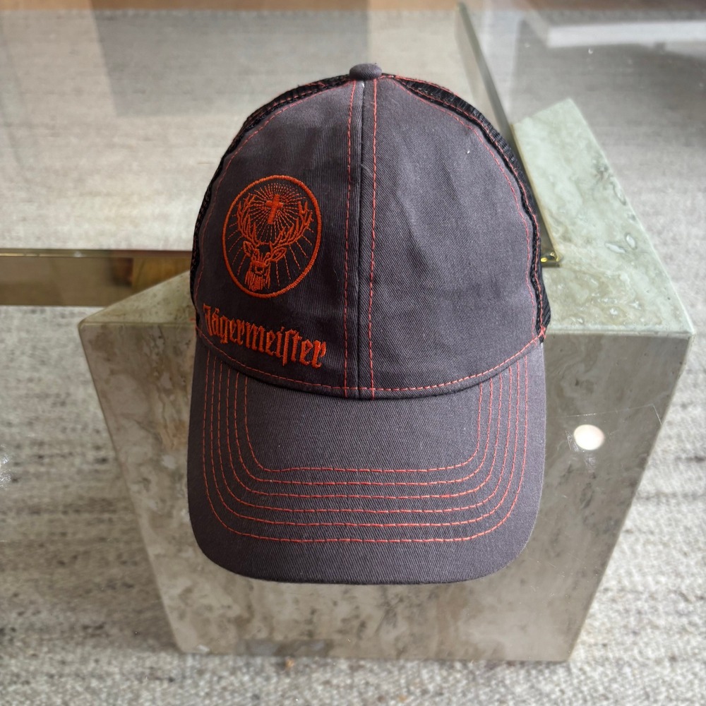Jagermeister Trucker Hat Mens OSFM Grey Orange Excellent Snapback Mesh Cap